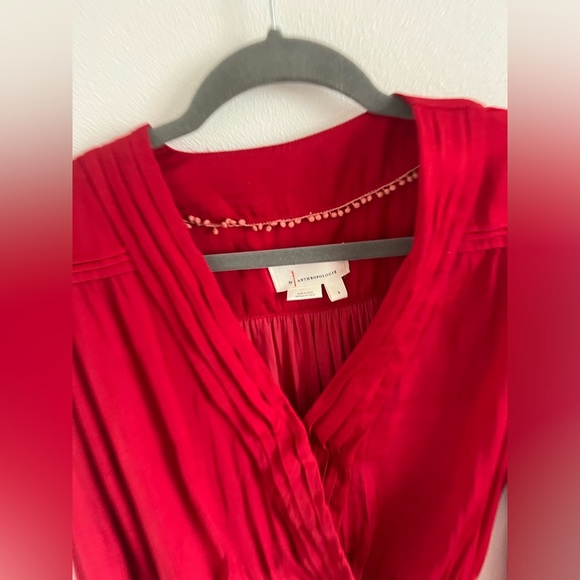 Anthropologie Red Faux Wrap Blouse, size small - Picture 3 of 5